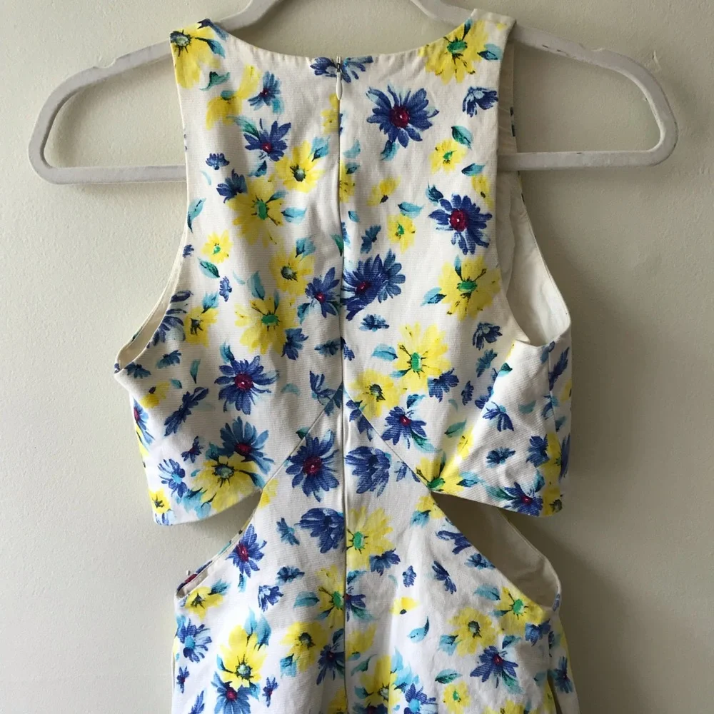 ZARA TRAFALUC White Blue Yellow Floral Cutout Dress S - Picture 6 of 15